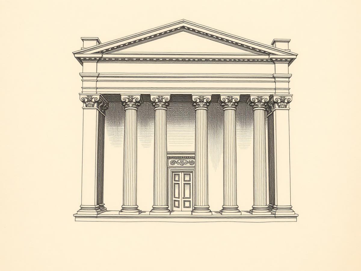 Engraved illustration of a classical facade